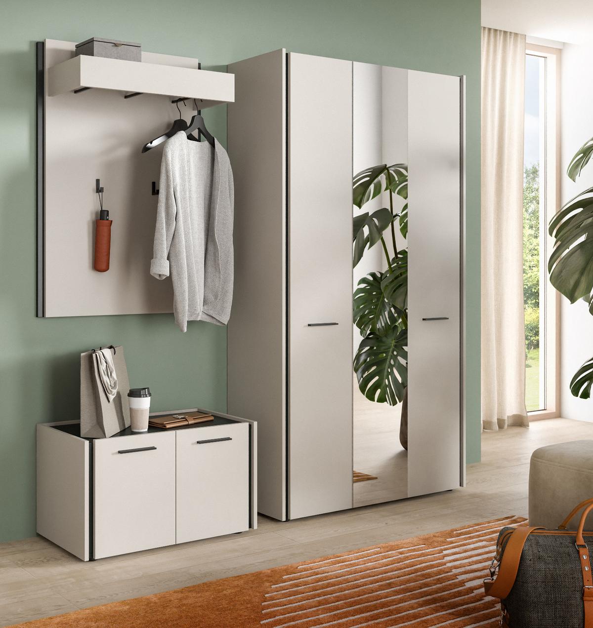 GARDEROBEN-SET 3-teilig Kaschmir 197 x 190 cm, Garderobenkombination mit Soft-Close - Kaschmir/Schwarz, Holzwerkstoff/Kunststoff (197/190/40cm) - Inn.Furn