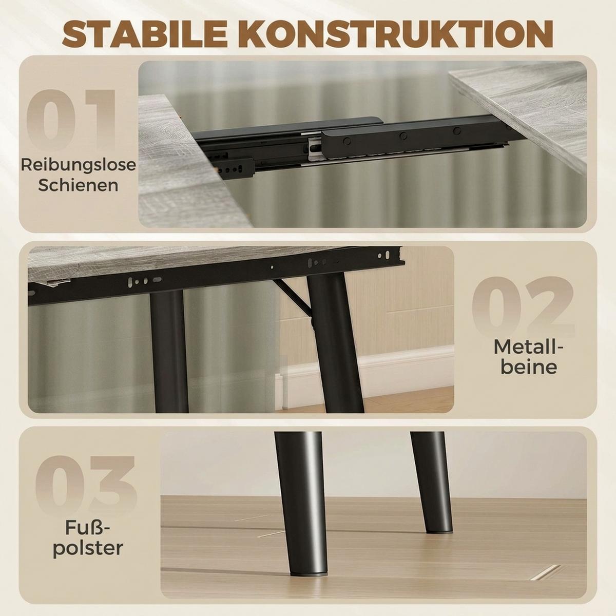 AUSZIEHBARER-ESSTISCH MDF Grau - Schwarz/Grau, Holzwerkstoff/Metall (160/80/75cm) - HOMCOM