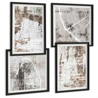 BILDER SET 4er Set - 50x50 cm & 40x60 cm Schwarzer Rahmen - Abstrakte Muster, weiß, braun - Schwarz, Kunststoff (50/50cm) - TULUP