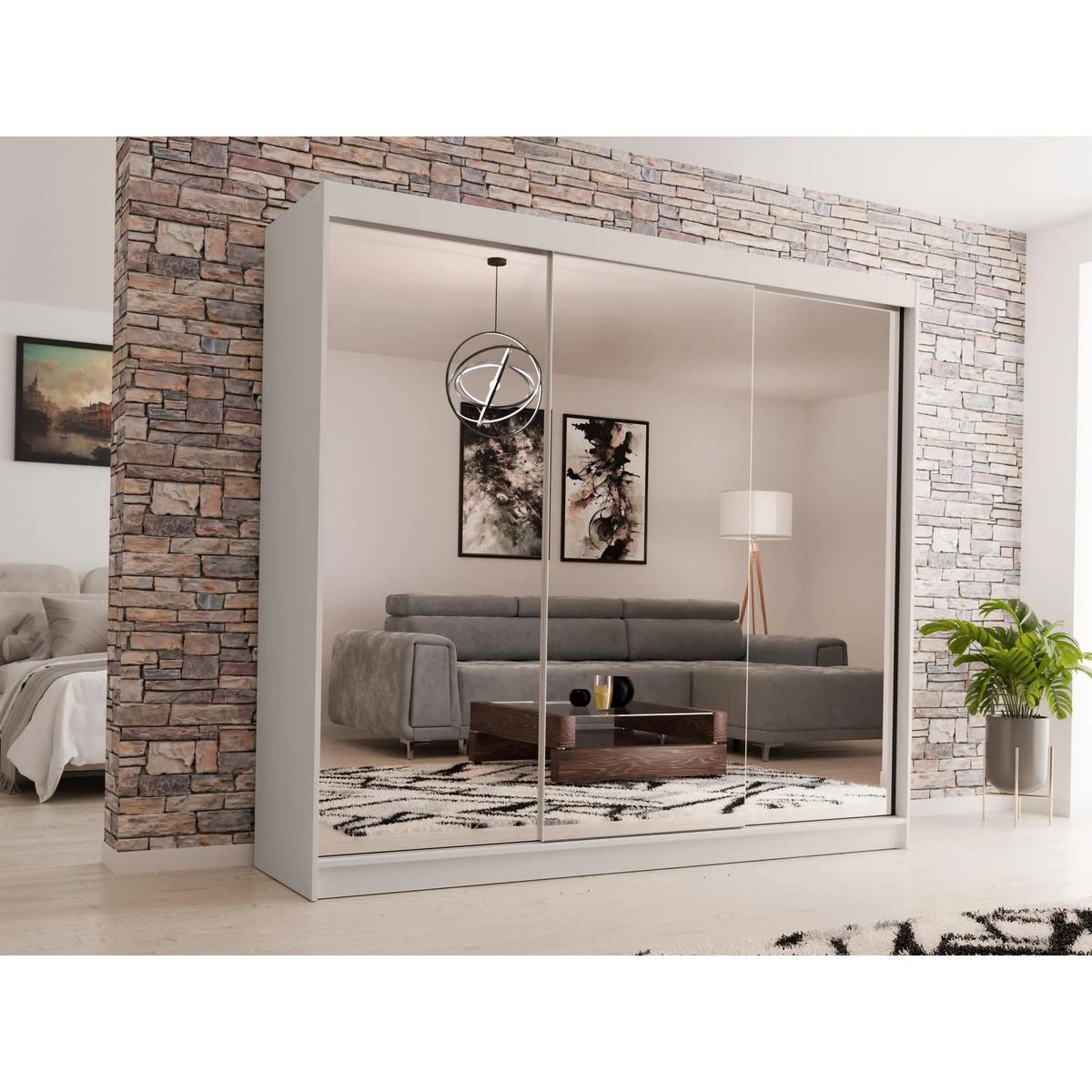 SCHWEBETÜRENSCHRANK Debra II 240/216/61 kaschmir mit Spiegel und Schubladen - Kaschmir, Holzwerkstoff (240/216/61cm) - Beautysofa