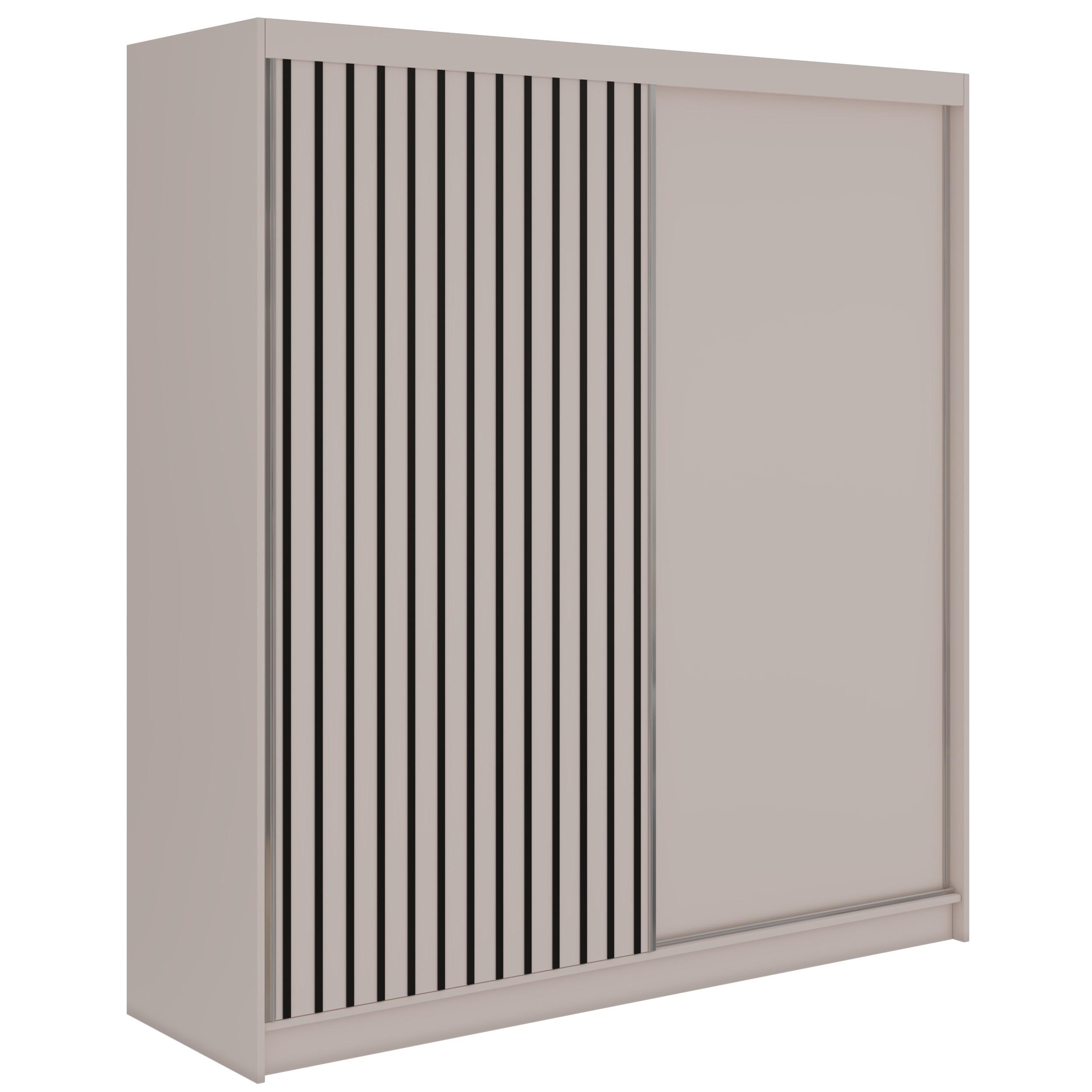 SCHWEBETÜRENSCHRANK mit Lamellen LUMOS - 200 - Kaschmir und Schwarz - Kaschmir/Schwarz, Holzwerkstoff/Metall (200/216/61cm) - MKS