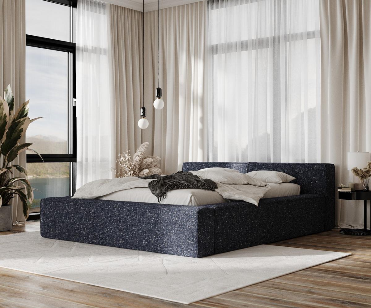 POLSTERBETT Casto mit Stauraum 180/200 cm Dunkelblau im Blur Stoff - Schwarz/Naturfarben, Holz/Holzwerkstoff (180/200cm) - AltaBeds