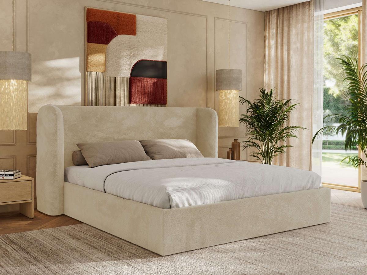 POLSTERBETT EMORA CLASSIC 160/200 - Creme Plüsch - Multipocket-Matratze - Creme, Textil (160/200cm) - MKS