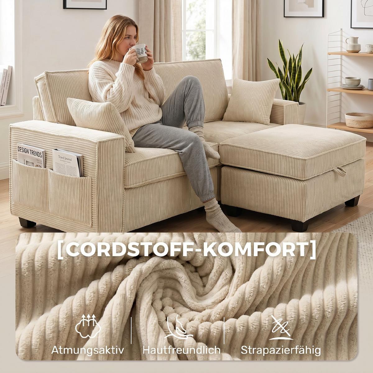 ECKSOFA Polyester Beige - Beige, Holzwerkstoff/Kunststoff (151/216cm) - HOMCOM