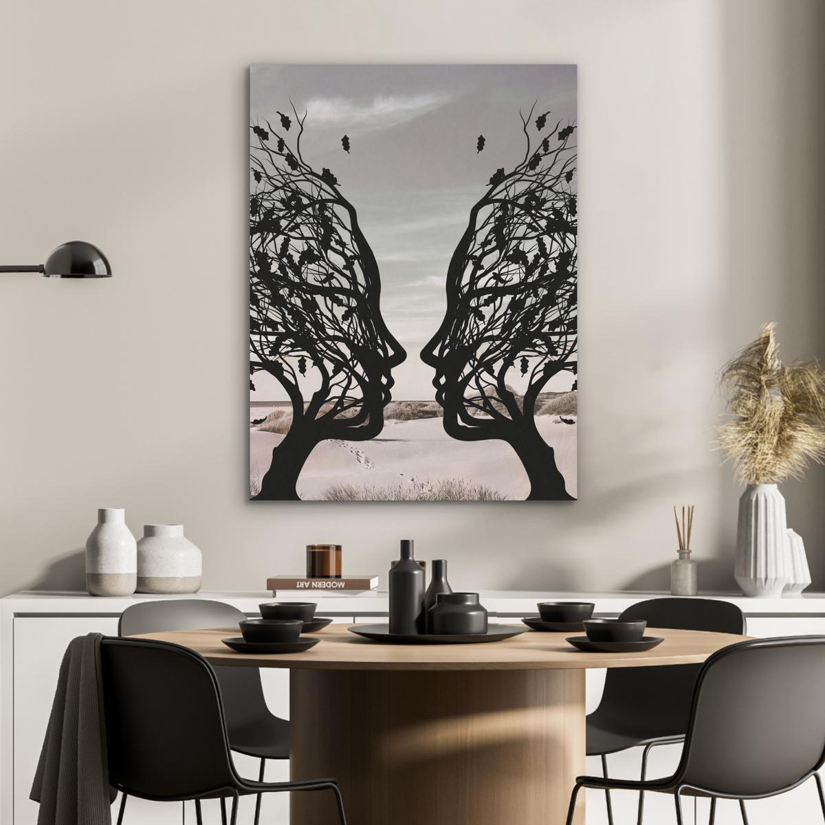 AKUSTIKBILD Strand - Meer - Menschen - Baum - Moderne Kunst Wandbilder 60x80 cm - Hellgrau, Kunststoff (60/80/0.9cm) - MuchoWow