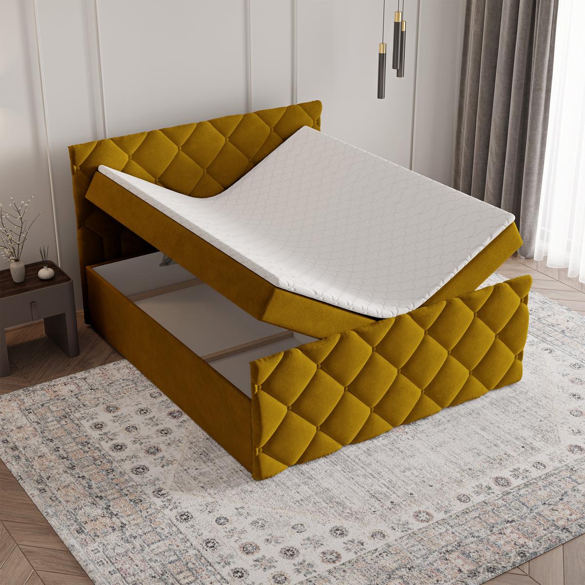 BOXBETT ROVARI 180x200 cm mit Matratze und Topper - Gelb - Gelb, Holz (180/200cm) - MASSENO