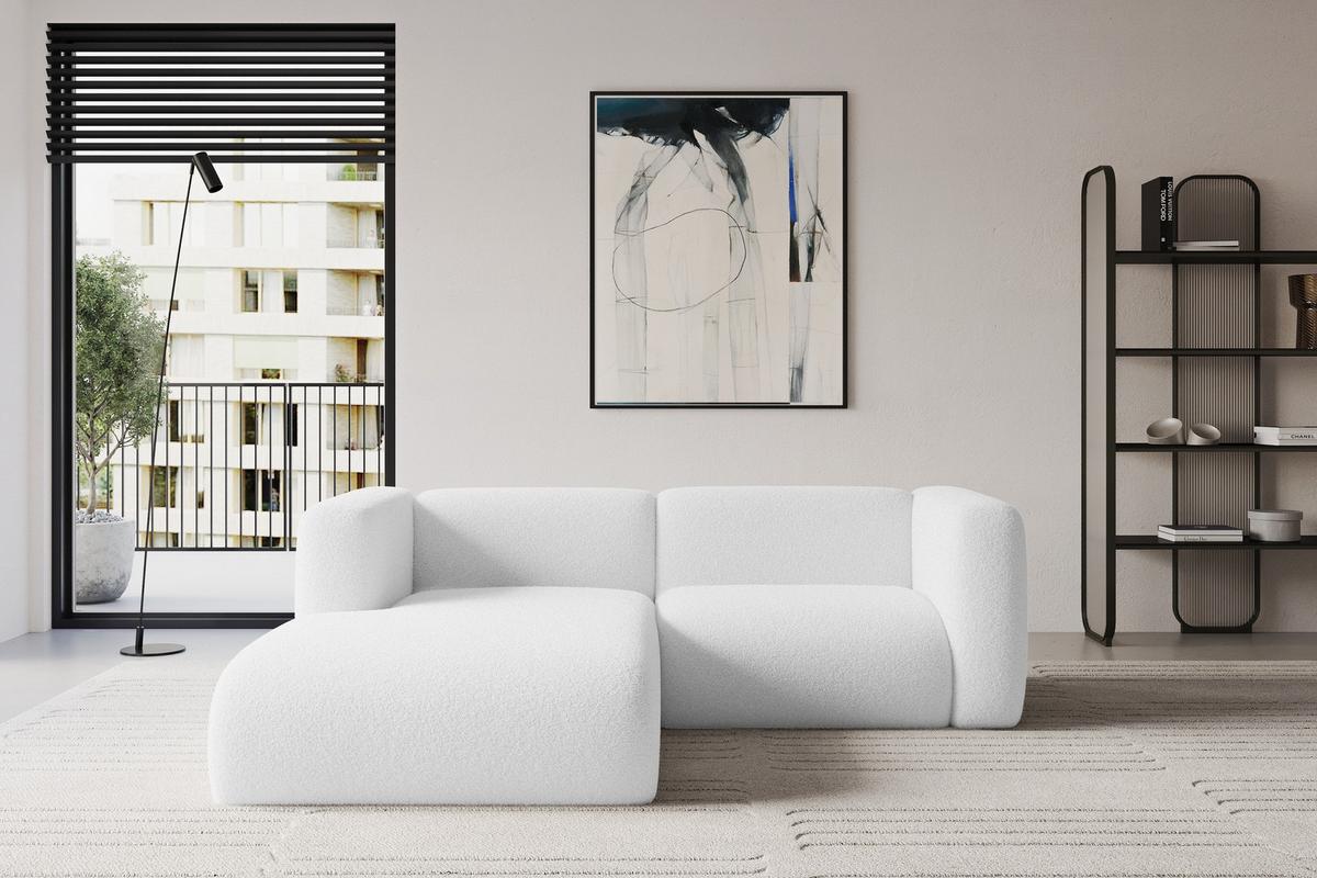 ECKSOFA Ottomane Links MIRA-L1 227x179x89 Weiß Bouclé - Schwarz/Weiß, Holzwerkstoff/Kunststoff (227/179cm) - ALTDECOR