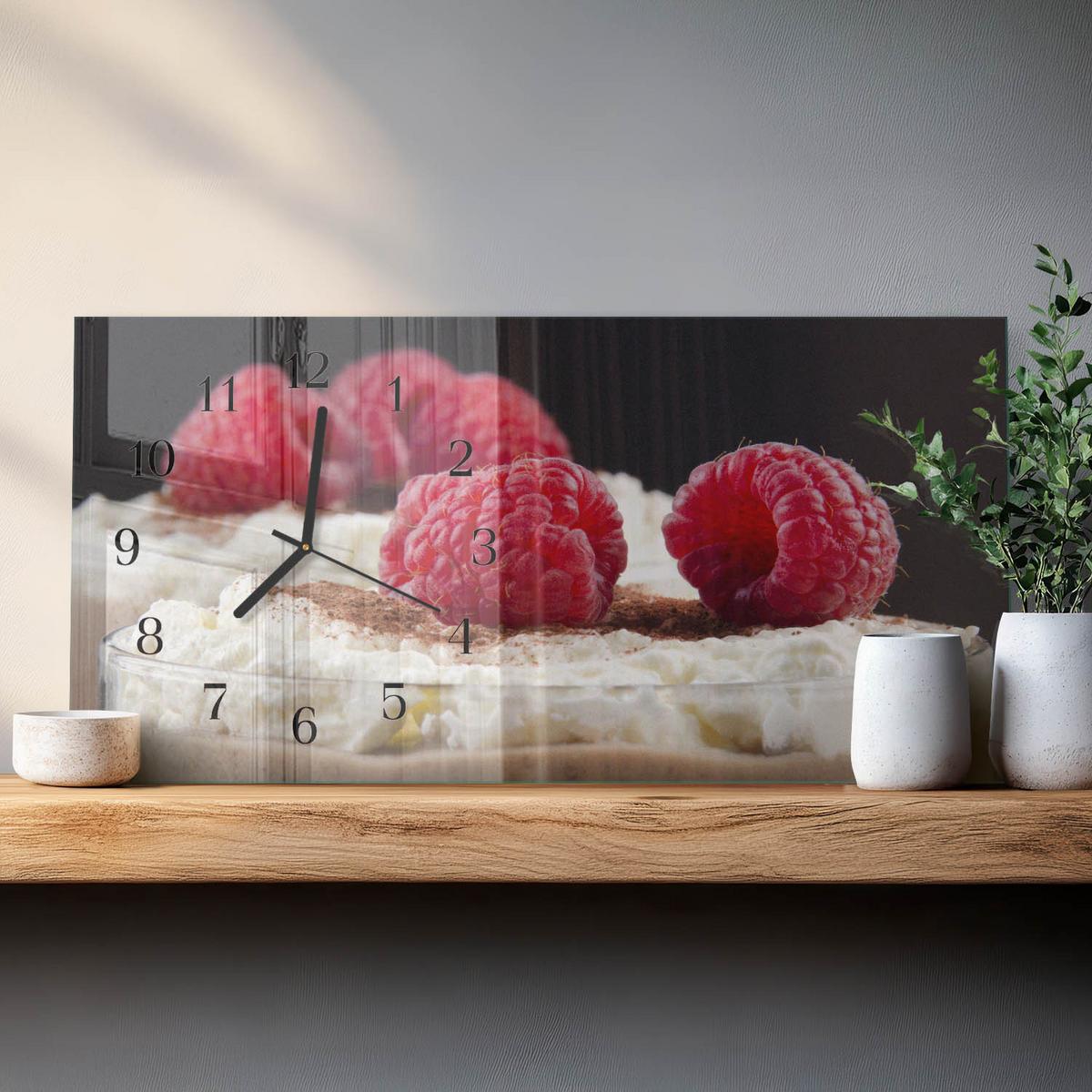 WANDUHR aus Glas 60x30 cm - Himbeerdessert - Rot, Glas (60/30/0.4cm) - TULUP
