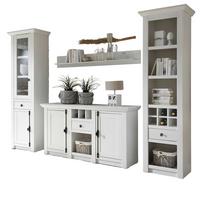 WOHNWAND 4-teilig Pinie weiß 290 cm, Wohnkombination im Landhaus-Stil - Schwarz/Weiß, Glas/Holzwerkstoff (293/207/45cm) - Furn.Design