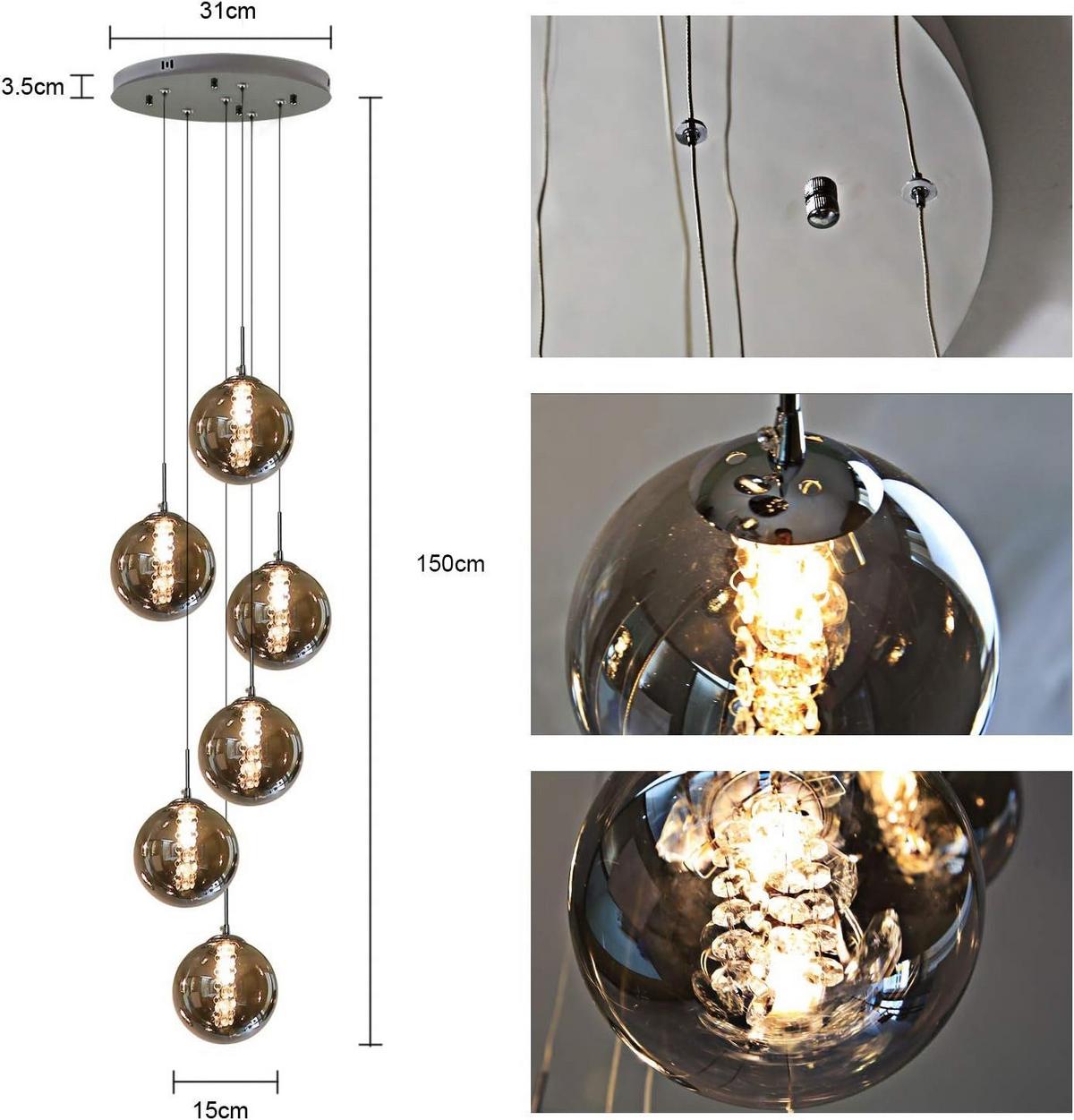 LED-HÄNGELEUCHTE Leuchtjorn 30/30/150 cm - Grau, Glas (30/30/150cm) - ZMH