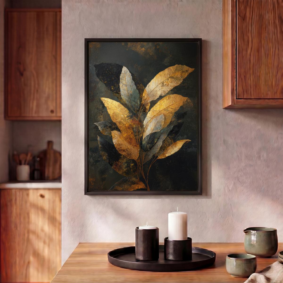 LEINWAND Bilder mit Rahmen - Golden Leaf Komposition - Botanical Luxury - 30x40 - Goldfarben, Textil (30/40cm) - MuchoWow