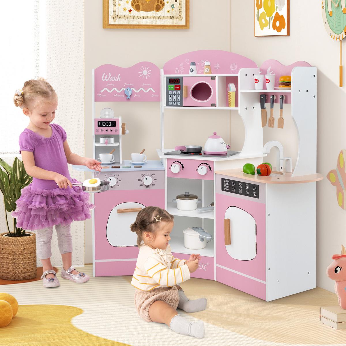 ECK-SPIELKÜCHE Pink - Pink, Holzwerkstoff (105/95/30cm) - COSTWAY