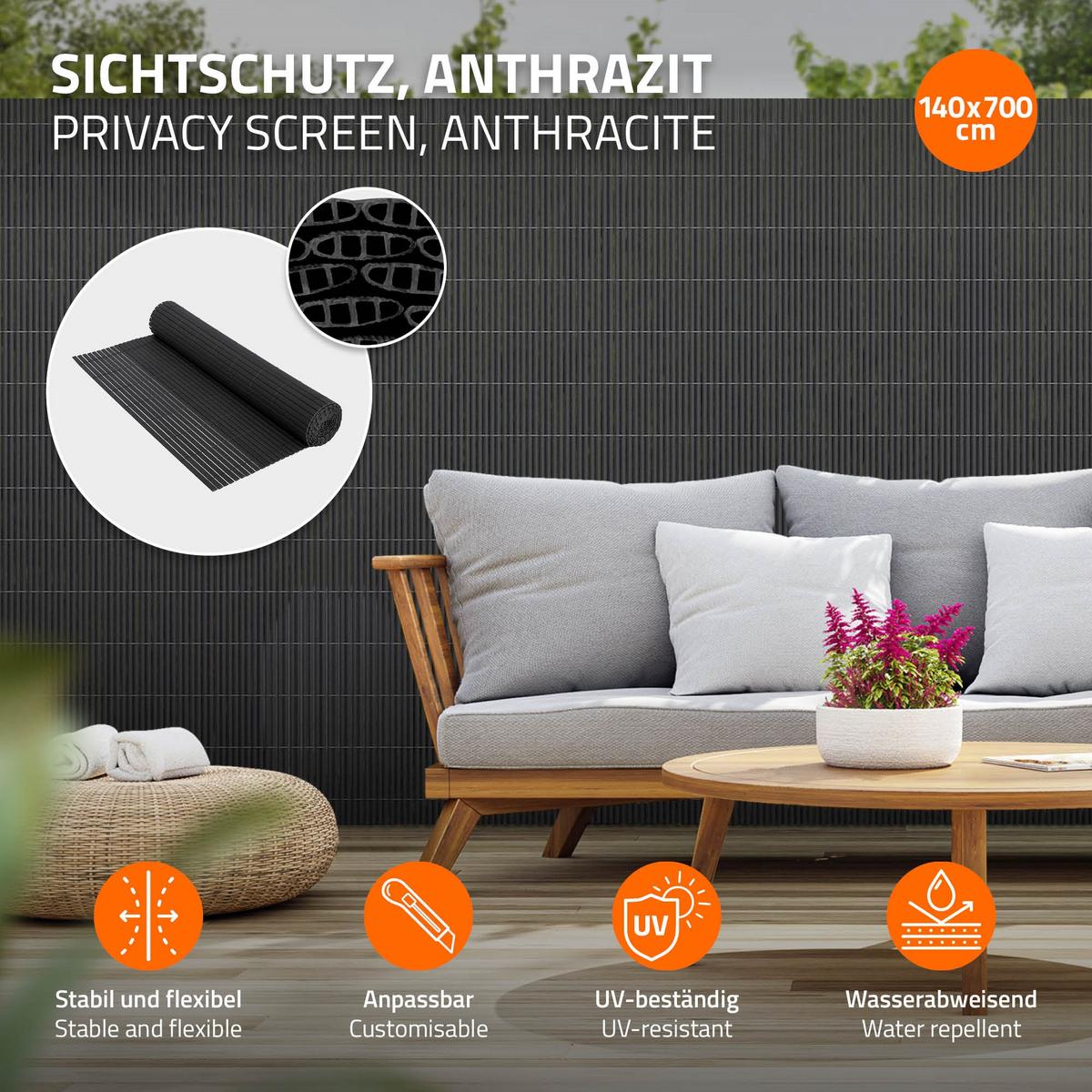 PVC SICHTSCHUTZMATTE 140 x 700 cm Anthrazit - Anthrazit, Kunststoff (700/140cm)