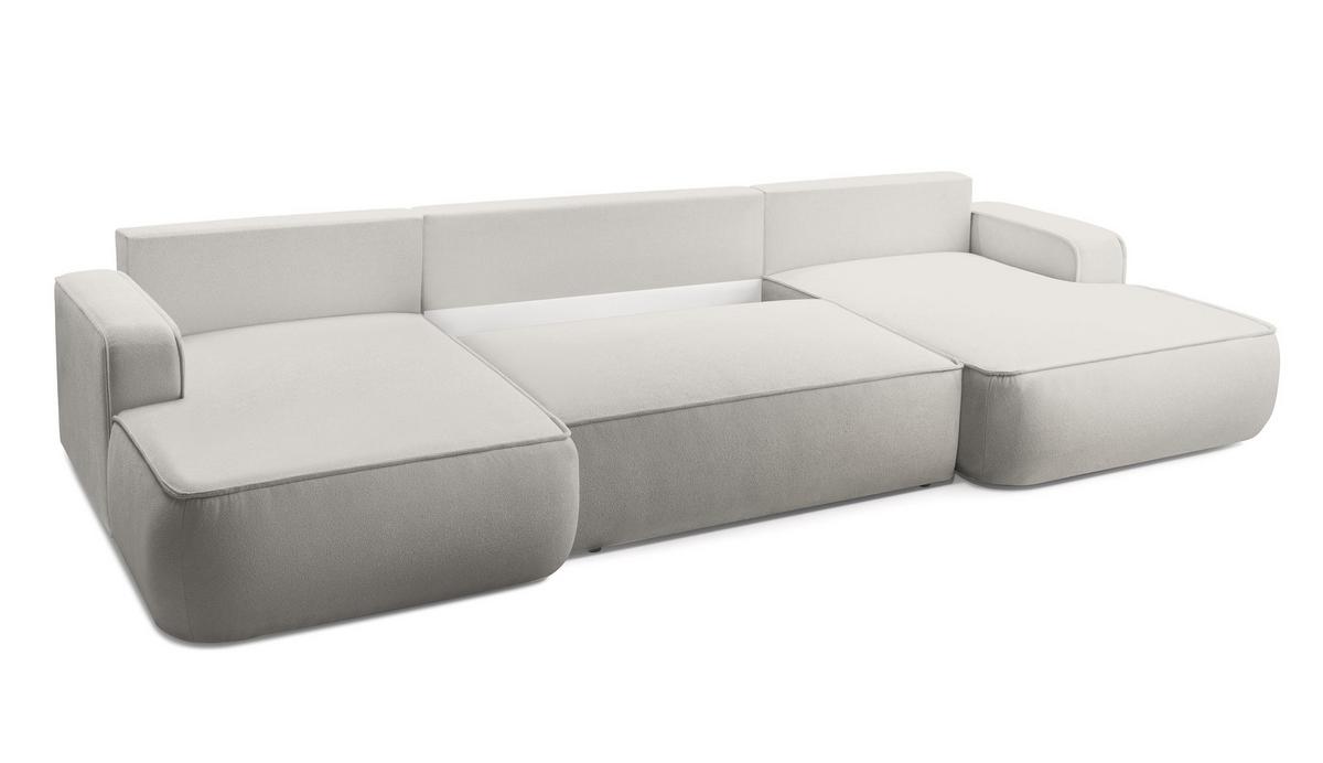 WOHNLANDSCHAFT Ablia Hellgrau 364/168/87 cm mit Schlaffunktion - Hellgrau/Schwarz, Kunststoff/Textil (364/87/168cm) - AX Living