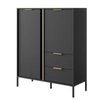 HIGHBOARD Catanian 2T 2S Grau 103,3/123,4/39,5 cm – mit goldenen Griffen und schwarzen Beinen - Schwarz/Grau, Holzwerkstoff/Metall (103.3/123.4/39.5cm) - AX Living