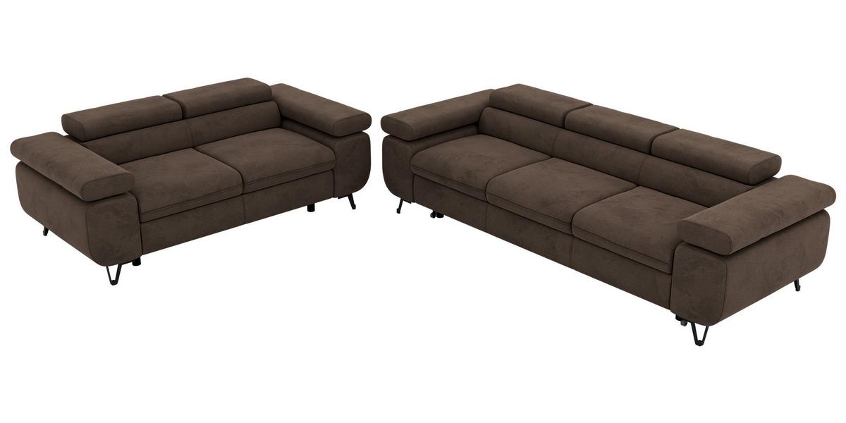 SITZGARNITUR PETERS 2+3 - Braun Velvet - Schwarz/Braun, Textil/Metall (262/76/99cm) - MKS