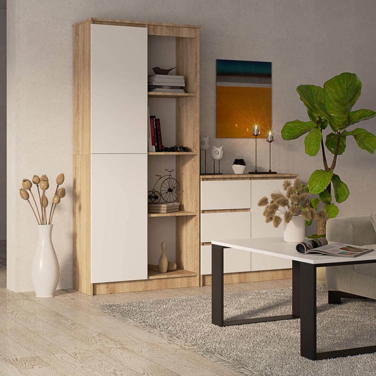 STANDREGAL Eiche Sonoma, Weiß 180/80/35 - Weiß, Holzwerkstoff (80/180/35cm) - RAUMHIRSCH FURNITURE