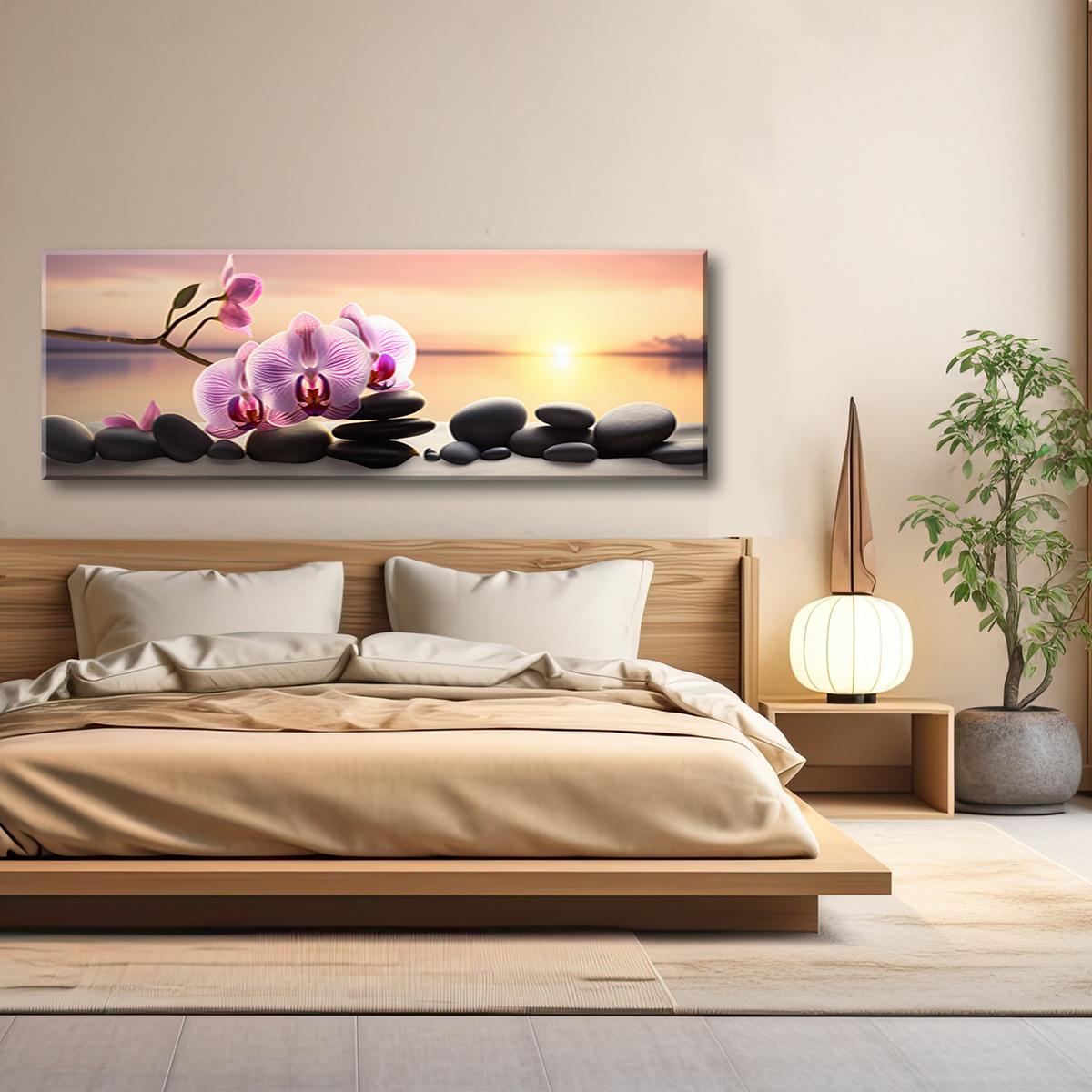 WANDBILD rosa orchidee und zen steine - Pink, Textil (90/30cm) - Feeby