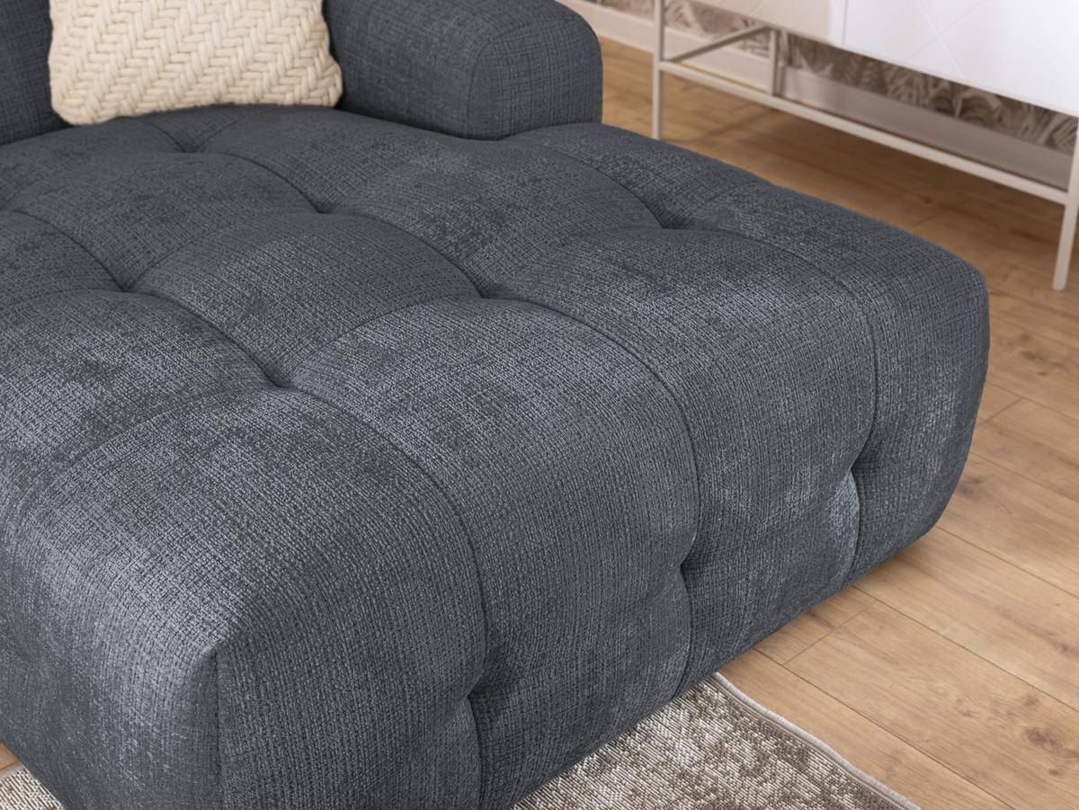 ECKSOFA mit Ottomane rechts, raffinierten Steppungen, Wellenunterfederung, B234/T161/H79 cm, Chenille-Bezug in Grau / 21045 - Schwarz/Grau, Kunststoff/Textil (234/79/161cm) - luma-home