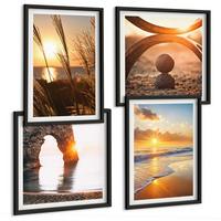 BILDER SET 4er Set - 50x50 cm & 40x60 cm Schwarzer Rahmen - Ruhige Landschaften am Strand der Sonne - Schwarz, Kunststoff (50/50cm) - TULUP
