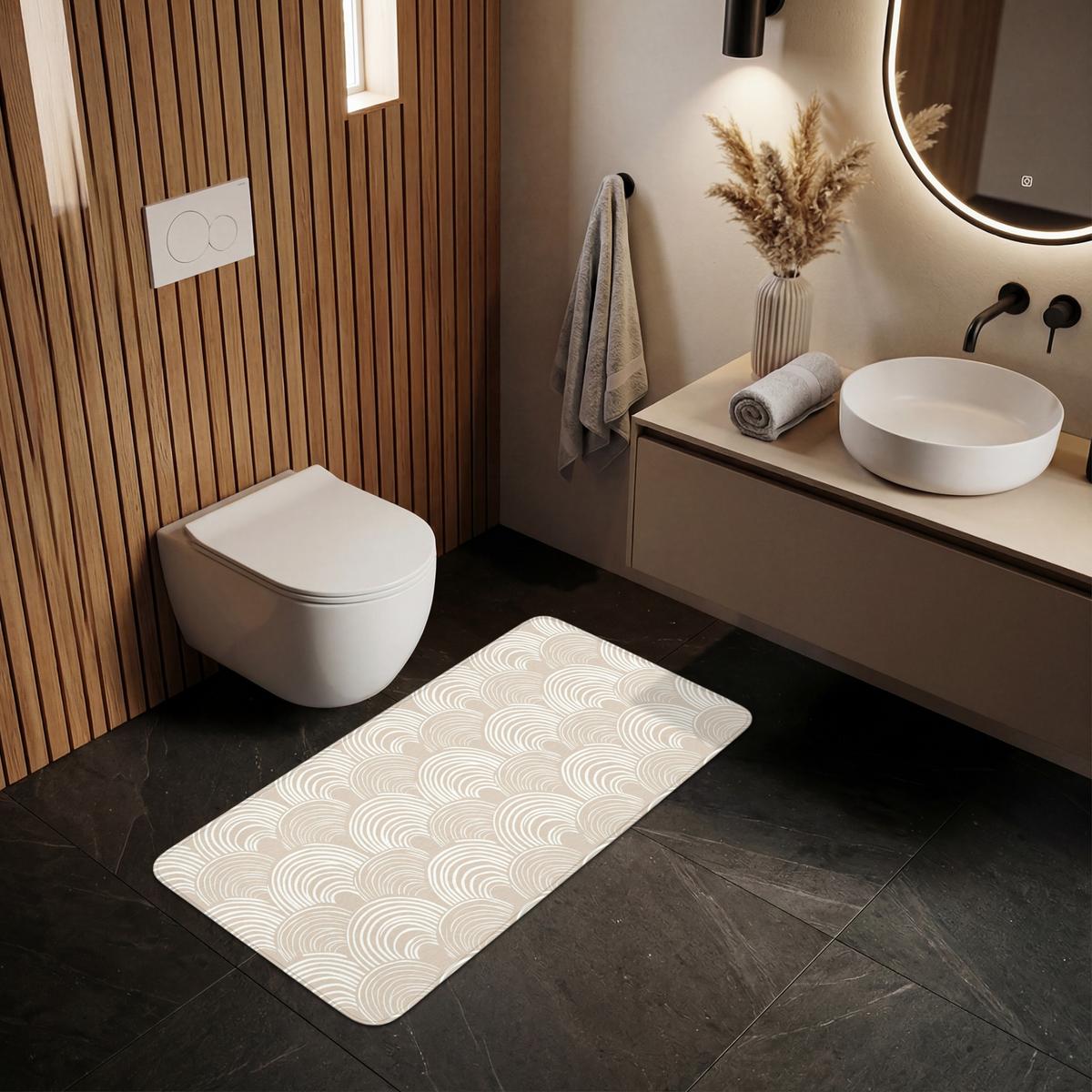 BADEMATTE Wellen - Textur - Beige 120x60 cm - Kaschmir, Textil (120/60cm) - OnlyWow
