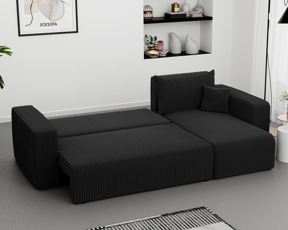 ECKSOFA Schwarz Cord-Stoff mit Bettkasten - Schwarz, Textil (248/145cm) - Idohome