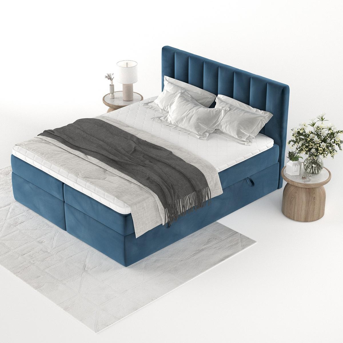 BOXBETT Bari 140/200 cm Dunkelblau im Kronos Stoff - Dunkelblau, Holz/Holzwerkstoff (140/200cm) - AltaBeds