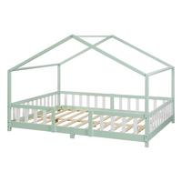 HAUSBETT Treviolo - Weiß/Mintgrün, Holz (120/200cm) - [en.casa]