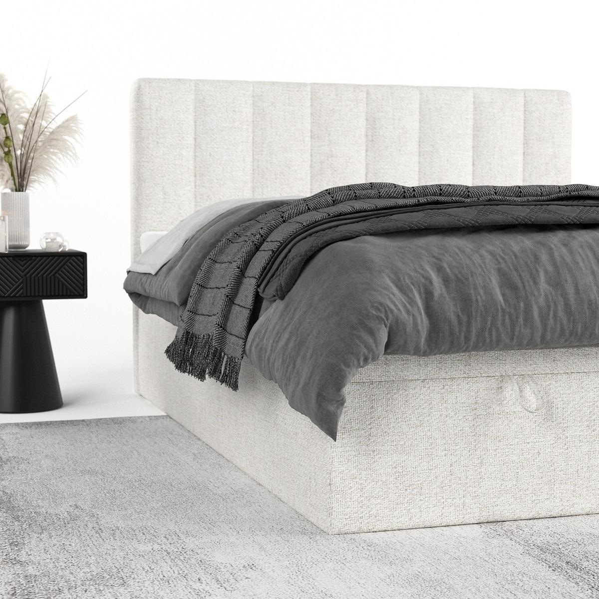 BOXBETT Lume 160/200 cm Creme im Neve Stoff - Creme/Schwarz, Holz/Holzwerkstoff (160/200cm) - AltaBeds