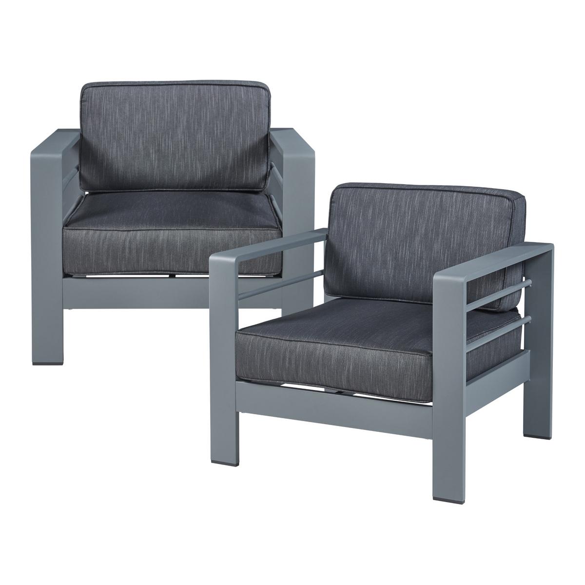 GARTENMÖBEL-SET 3 TLG. Avise - Dunkelgrau, Glas/Textil - casa.pro