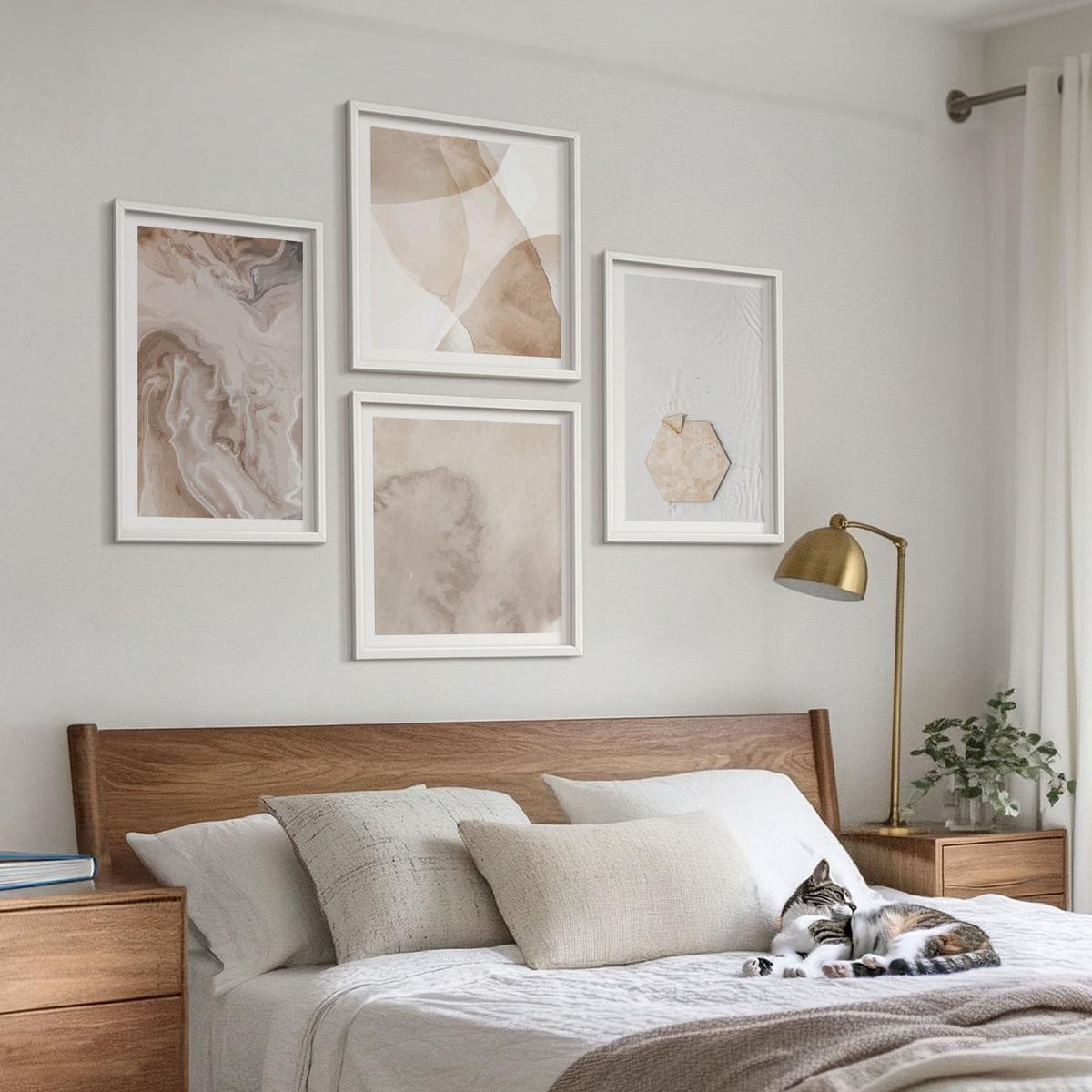 BILDER SET 4er Set - 50x50 cm & 40x60 cm Weißer Rahmen - Designabstraktion, Naturinspiration - Weiß, Kunststoff (50/50cm) - TULUP