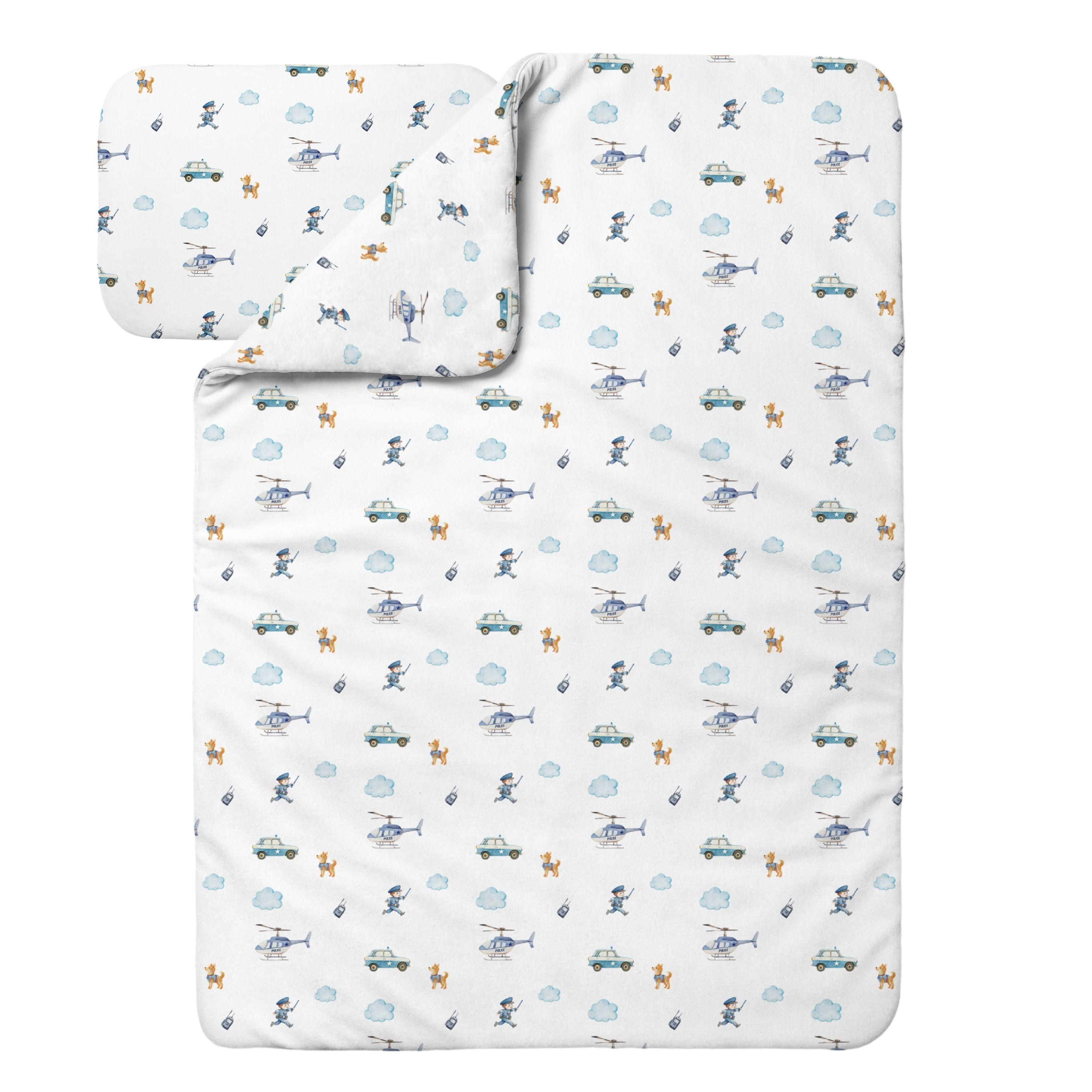 BABYBETTWÄSCHE Bambus, Decke & Kissen, Polizei - Weiß, Textil (100/135cm) - waldin