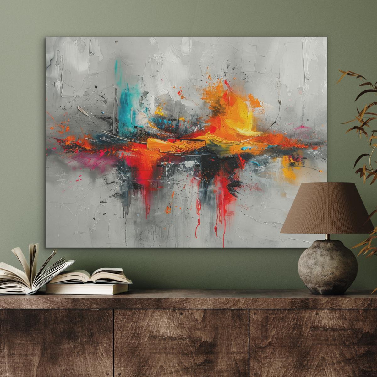 AKUSTIKBILD Moderne Kunst - Orange - Grau - Abstrakt Gemälde 80x60 cm - Hellgrau, Kunststoff (80/60/0.9cm) - MuchoWow