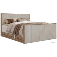 BOXSPRINGBETT WOOD KING DUO 140/200 - Beige Cord - Topper Visco - H3 - Beige/Schwarz, Kunststoff/Textil (140/200cm) - MKS