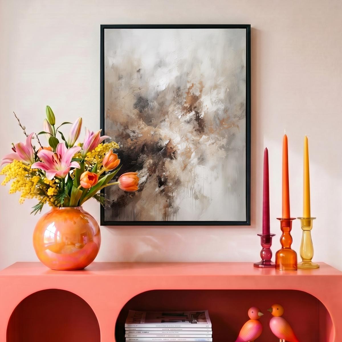 LEINWAND Bilder mit Rahmen - Farbe - Abstrakt - Beige - Kunst - 30x40 - Greige, Textil (30/40cm) - MuchoWow