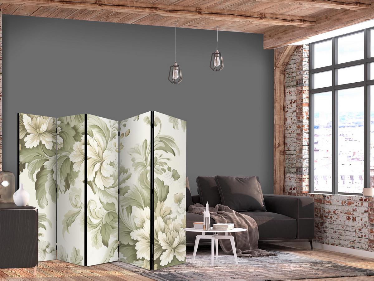 PARAVENT 5-tlg 225x172 cm Retro Pflanzen - Grün, Holz/Textil (225/172/3cm) - Muralo