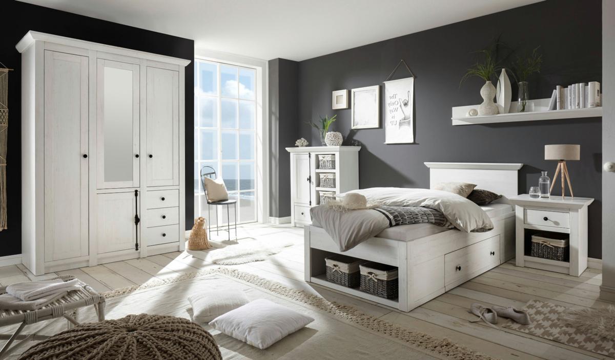 BETT Pinie weiß Liegefläche 90 x 200 cm, Stauraumbett mit Bettschubkasten - Schwarz/Weiß, Holzwerkstoff/Kunststoff (90/200cm) - Furn.Design