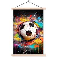 POSTER MIT MAGNETLEISTEN Fußball - Farbe - Farben - Schwarz - Weiß Deko Wohnzimmer 40x60 cm - Weiß, Textil (40/60/0.15cm) - MuchoWow