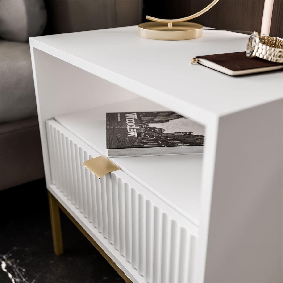 NACHTTISCH CORTADO GOLD S54 WEISS - Weiß, Holzwerkstoff (54/56/39cm) - Lookway