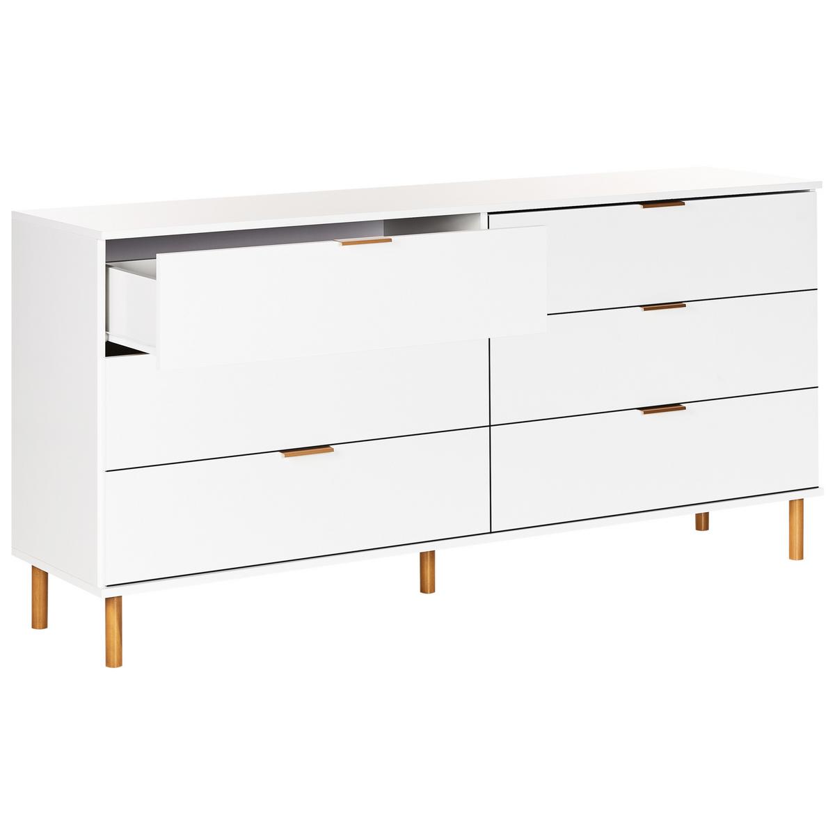 KOMMODE mit 6 Schubladen Weiß Walpole - Weiß, Holzwerkstoff (158/76/40cm) - Beliani
