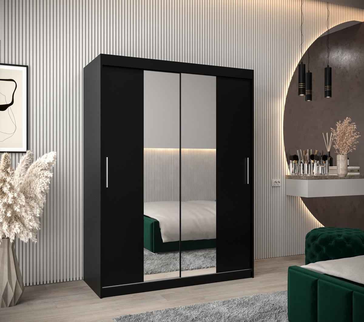 SCHIEBETÜRENSCHRANK mit Spiegel TOKYO 1 200/150/62 2-türig - Silberfarben/Schwarz, Holz/Kunststoff (150/200/62cm) - MÖBEL KRYSPOL