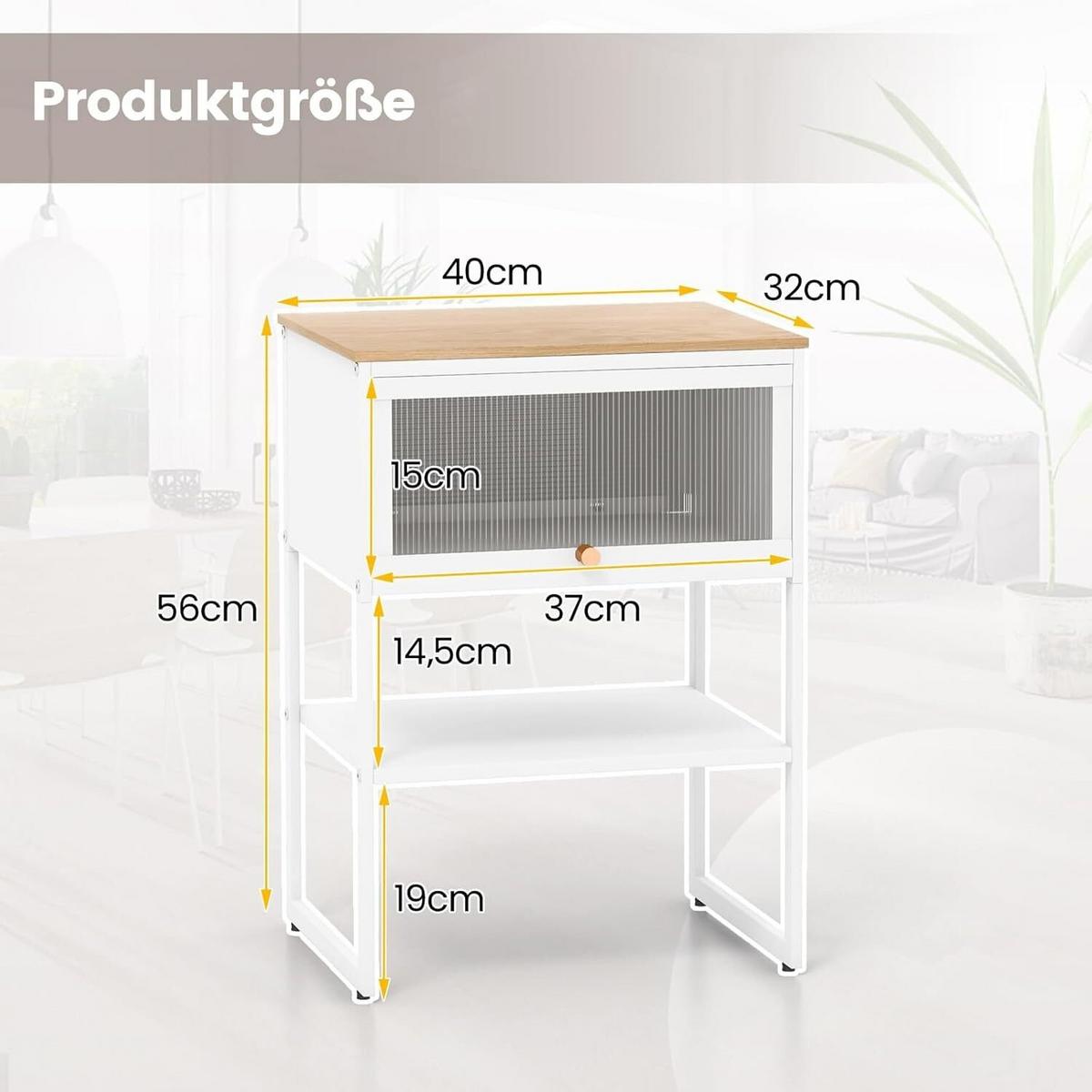 NACHTTISCH 56cm weiß - Weiß, Metall (40/56/32cm) - COSTWAY