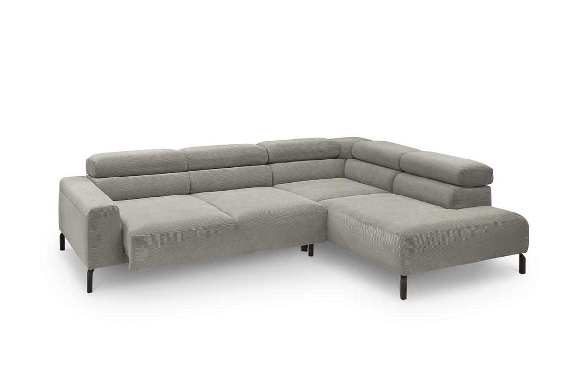 ECKSOFA MIT MOTORISCHEM SITZVORZUG DELIA Grau Cord Relaxfunktion - Schwarz/Grau, Textil/Metall (276/219cm) - KAWOLA