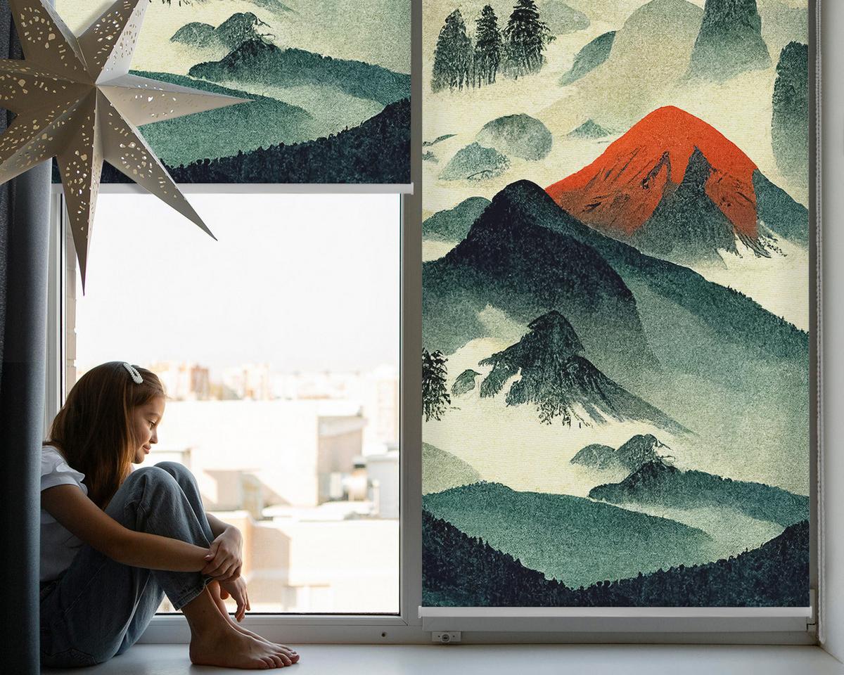 INNENROLLO - Fensterrollo - Rollo - 140x140 cm - Berge im Nebel - Grau, Kunststoff (140/140/0.5cm) - TULUP
