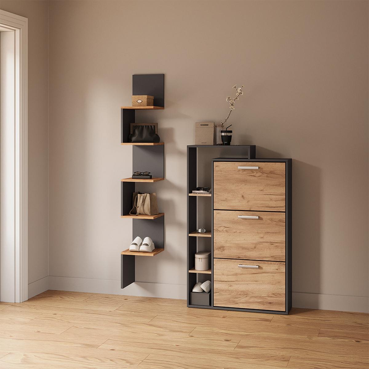 ECKREGAL Vesuvio Anthrazit 28 x 175.4 cm mit 5 Fächern - Anthrazit, Holzwerkstoff (28/175.4/28cm) - Livinity®