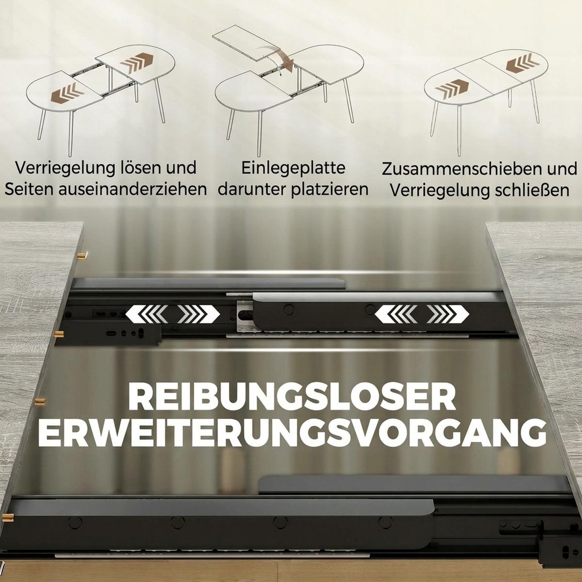 AUSZIEHBARER-ESSTISCH MDF Grau - Schwarz/Grau, Holzwerkstoff/Metall (160/80/75cm) - HOMCOM