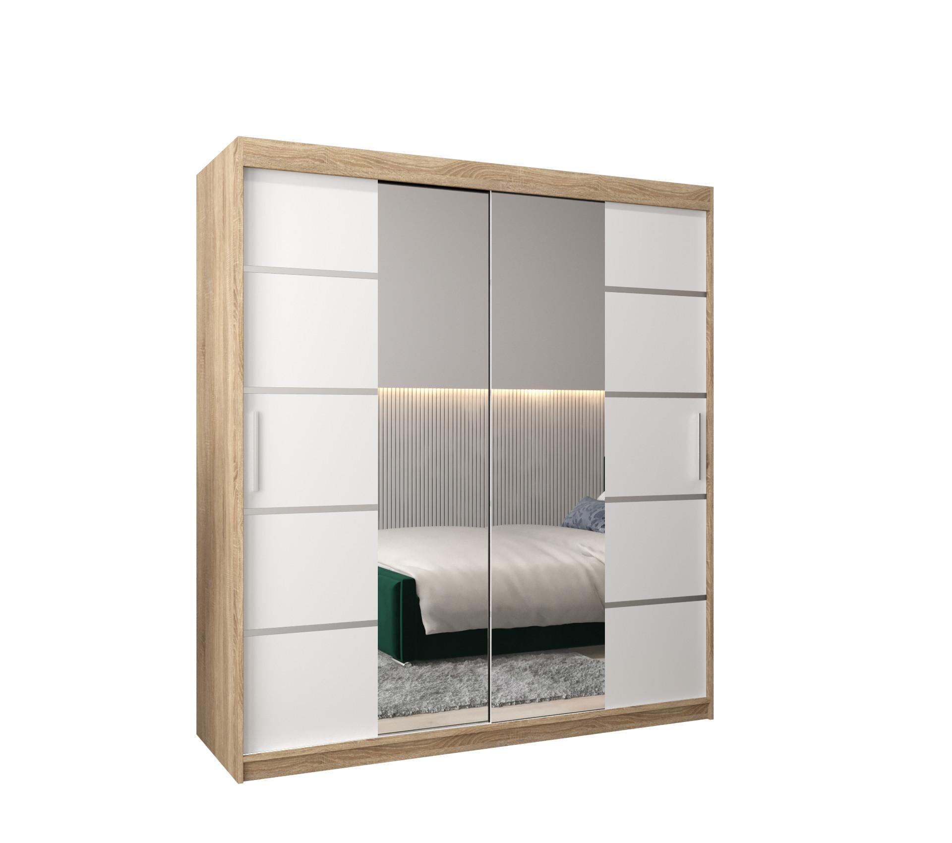 SCHWEBETÜRENSCHRANK 200/180/62 2-türig - Silberfarben/Weiß, Holz/Kunststoff (180/200/62cm) - MÖBEL KRYSPOL