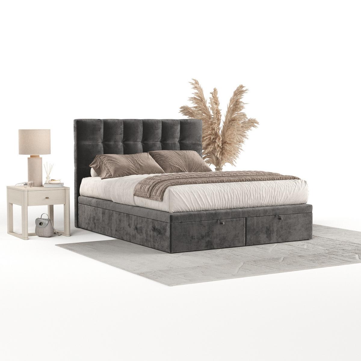 POLSTERBETT Guam mit Stauraum 160/200 cm Stahl im Lotta Stoff - Graphitfarben/Schwarz, Holz/Holzwerkstoff (160/200cm) - AltaBeds