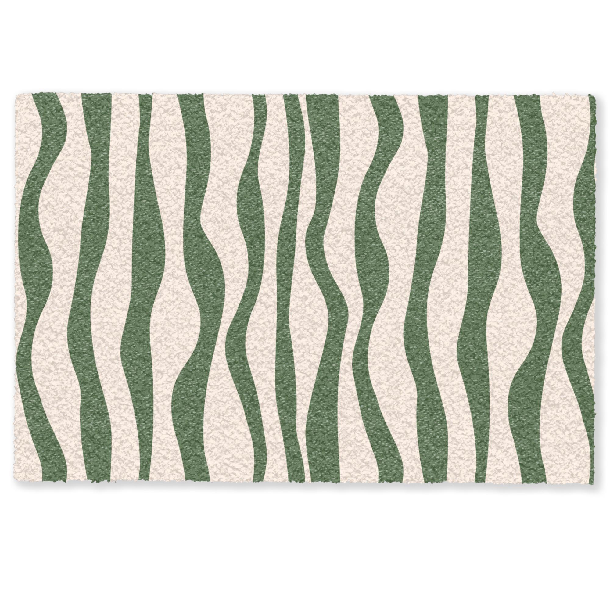 FUSSMATTE Wellenlinien - Beige - Grün - Streifen - Abstrakt Fußabtreter 90x60 cm - Dunkelgrün, Kunststoff (90/0.4cm) - MuchoWow