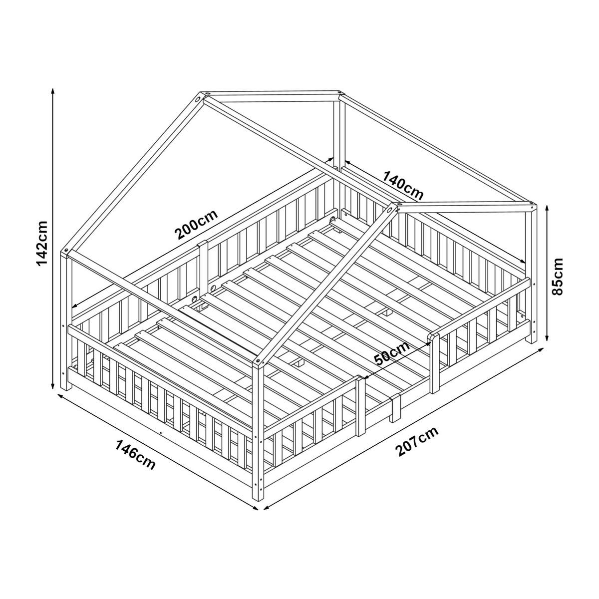 HAUSBETT Treviolo - Weiß, Holz (140/200cm) - [en.casa]